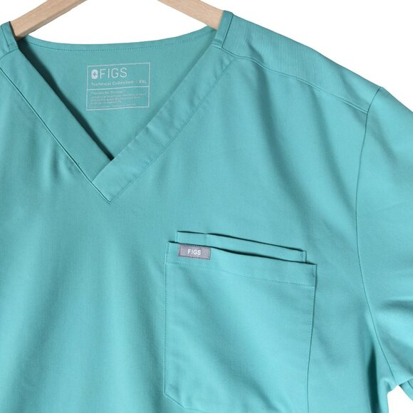FIGS Technical Collection Scrub Top Size XXL Turquoise V-Neck Pocket Medical - Picture 1 of 6